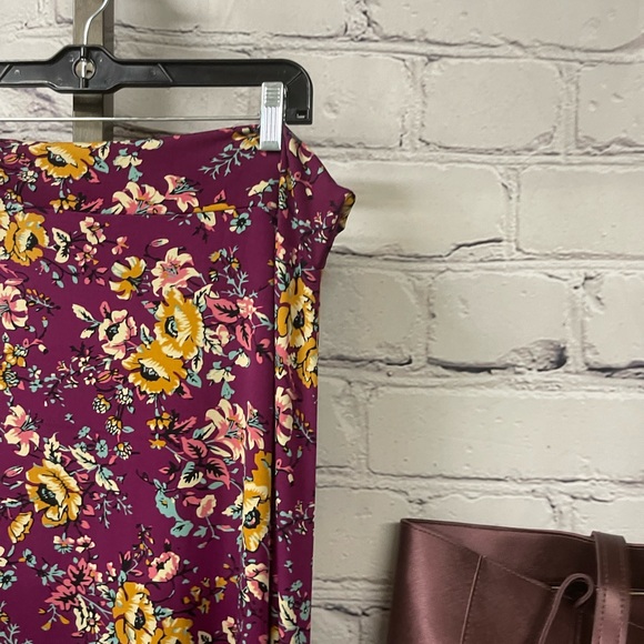 LuLaroe Burgundy (Purple) / Mustard Floral Maxi Skirt  XL - Picture 2 of 5